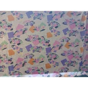 Vintage‎ Japanese Fan & Floral Print Scarf 34" Square – Pastel Kimono Style